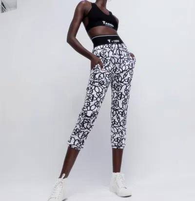 The Athletic Side Of Us Active Self Graffiti Print Joggers In Black & White In Multi