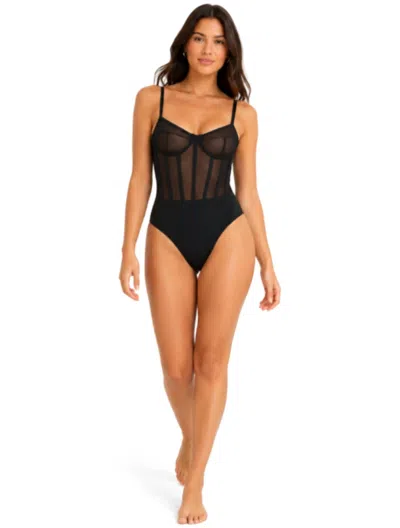 The Athletic Side Of Us Lady Liberty Corset Body Suit - Sheer Adjustable Strap In Black
