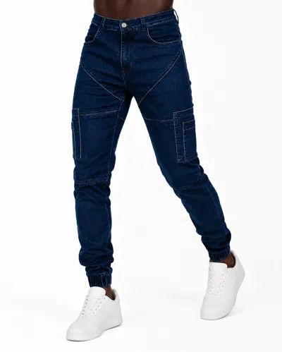 The Athletic Side Of Us Men's Geo Cargo Denim Pants In Navy Blue