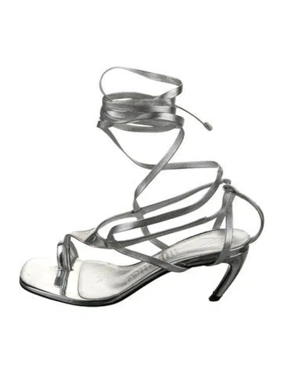 Pre-owned The Attico X Linda Farrow Leather Gladiator Sandals In Silver