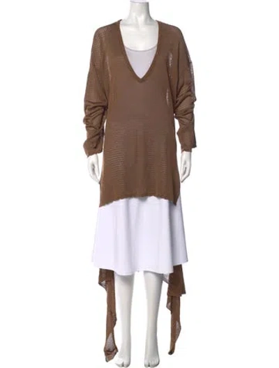 Pre-owned The Attico X Linda Farrow V-neck Long Sleeve Tunic In Brown