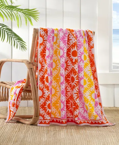 The Beach House Sun Stripe Cotton Beach Towel, 40" X 70" In Red