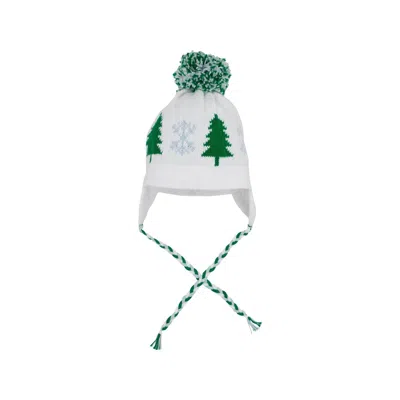 The Beaufort Bonnet Company Kids' Boy's Parrish Pom Pom Hat In White Kiawah Kelly Green Trees Snowflakes