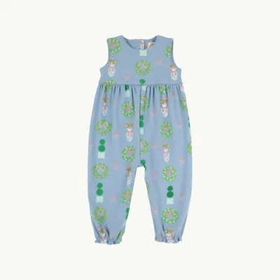 The Beaufort Bonnet Company Kids' Girls Sleeveless Rebecca Romper In Topiaries And Tangerines In Blue