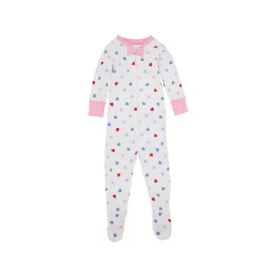 The Beaufort Bonnet Company Kids' Noelles Night Night Footed Romper In Happy Hearts In White