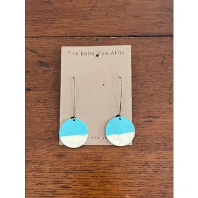 The Bellevue Attic Enamel Half Penny Earrings | Turquoise And Cream In Blue