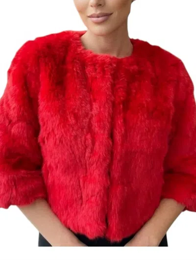 The Blue Collection Genuine Rabbit Fur Short Jacket In Red