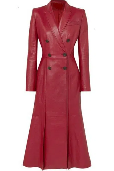 Pre-owned The Bombay Leather Co Womens Red Leather Trench Coat Pure Lambskin Size S M L Xl Xxl 3xl Custom Made