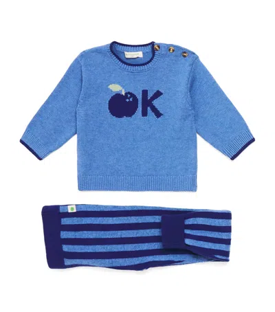 The Bonnie Mob Kids' Apple Knit Sweater And Leggings Set In Blue