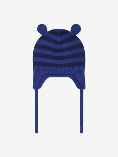 The Bonnie Mob Kids' Baby Boys Damson Knit Hat With Ears In Blue