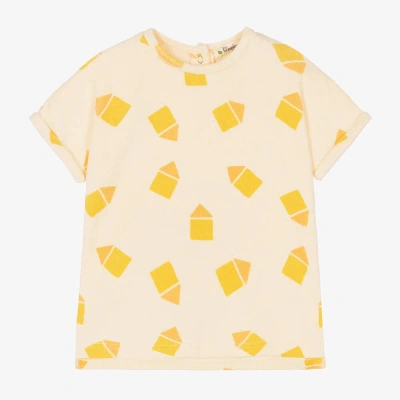 The Bonnie Mob Baby Ivory Beach Hut Towelling T-shirt In Yellow Beach Hut