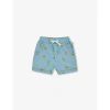 The Bonnie Mob Babies'  Beach Denim Graphic-print Elasticated-waistband Organic-cotton Shorts 6-24 Months In Blue