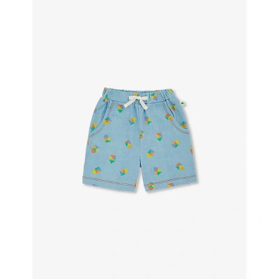 The Bonnie Mob Babies'  Beach Denim Graphic-print Elasticated-waistband Organic-cotton Shorts