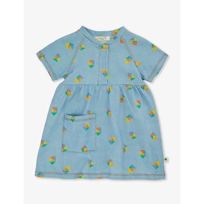 The Bonnie Mob Babies'  Beach Denim Graphic-print Short-sleeve Organic-cotton Dress 6-24 Months In Blue