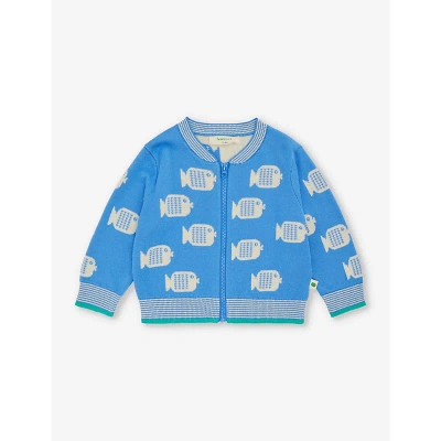 The Bonnie Mob Babies'  Blue Graphic-intarsia Zip-up Organic Cotton-knit Cardigan 3-36 Months