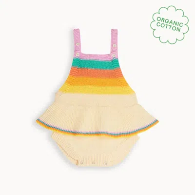 The Bonnie Mob Bubble Frill - Rainbow Pink Knit Stripe Romper By Childsplay Clothing In White