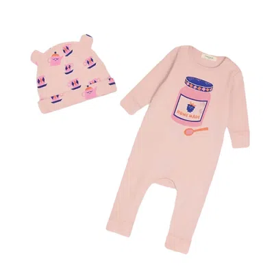 The Bonnie Mob Kids' Girls Bayley Berry Jam & Hat Set Playsuit In Pink In Multi
