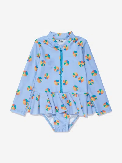 The Bonnie Mob Babies' Girls Beach Ball Zip Long Sleeve Swimsuit In Blue