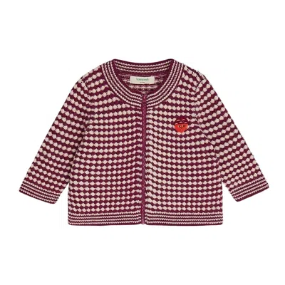 The Bonnie Mob Kids' Girls Homey Chunky Checker Cardigan In Red Mix