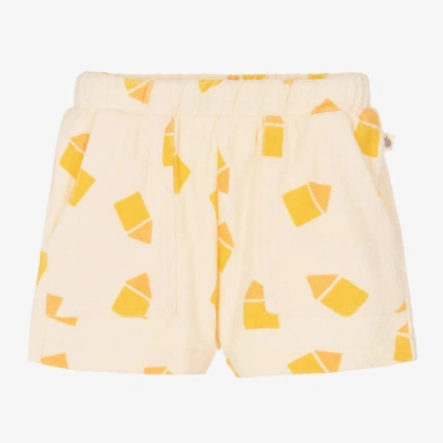 The Bonnie Mob Babies' Ivory Beach Hut Towelling Shorts In Yellow Beach Hut