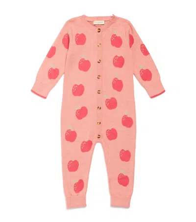 The Bonnie Mob Kids' Organic Cotton Apple Knit Playsuit In Pink