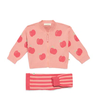 The Bonnie Mob Kids' Organic Cotton Aymer Cardigan And Albie Trousers Set In Pink