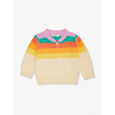 The Bonnie Mob Babies'  Rainbow Pink Rainbow-strip Knitted Organic-cotton Cardigan 3-36 Months In Multicoloured