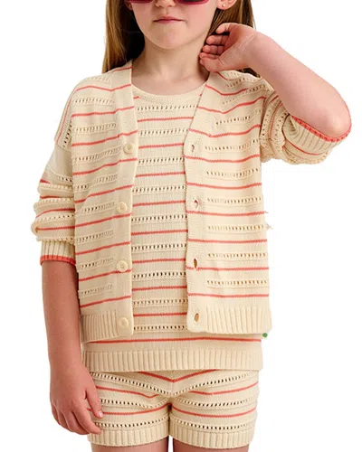 The Bonnie Mob Kids' The Bonniemob Pointelle Stripe Cardigan In Nude