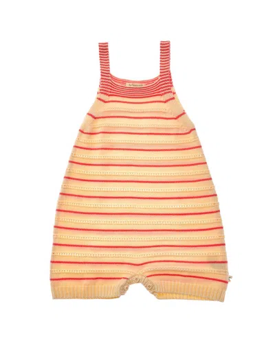 The Bonnie Mob Kids' The Bonniemob Pointelle Stripe Shorty Romper In Orange