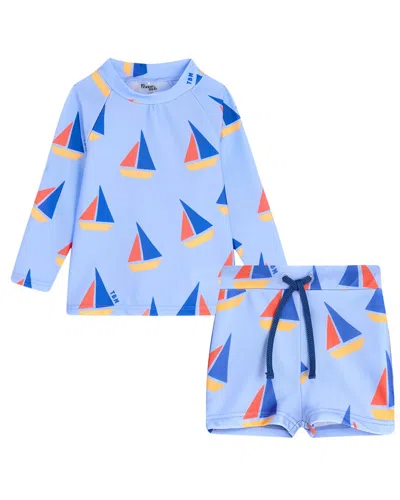 The Bonnie Mob Kids' The Bonniemob Rashguard Top & Bottom 2pc Swim Set In Blue