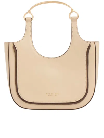 The Bridge Beige Baby Hobo Structured Leather Shoulder Bag In Brown