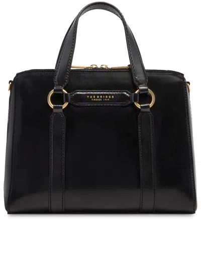 The Bridge Black Handbag W/shoulder Glossy Leather Handbag