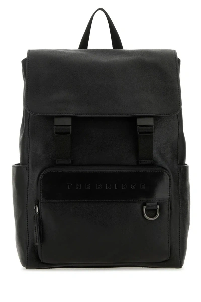 The Bridge Black Leather Damiano Backpack In R Nero