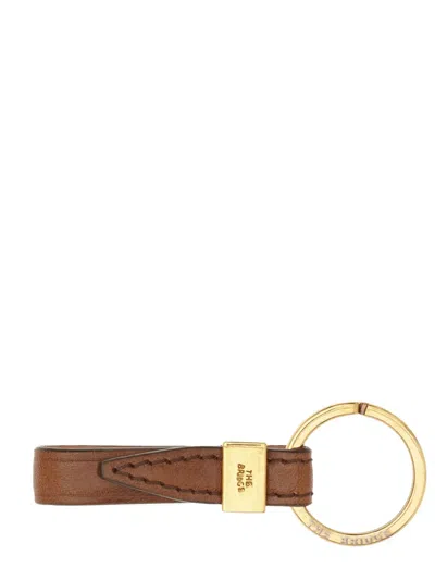 The Bridge Engraved-logo Leather-loop Keyring In Brown