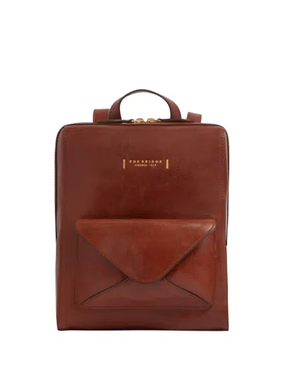 The Bridge Frida Front-pocket Leather Backpack In Brown