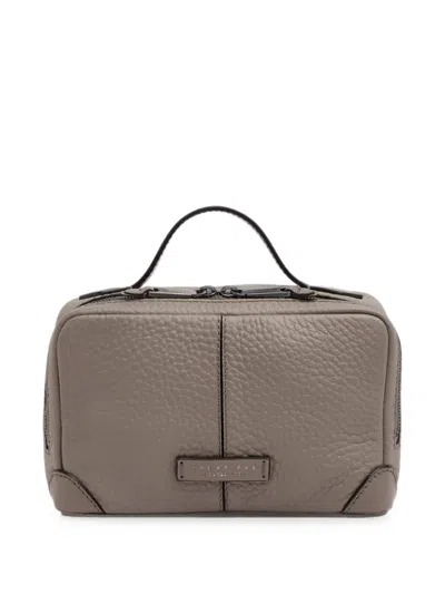 The Bridge Grained-leather Wash Bag In Purple