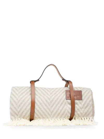 The Bridge Herringbone Fringe-trimmed Picnic Blanket In Neutral