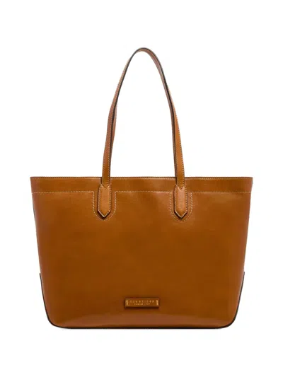 The Bridge Larissa Contrast-stitched Leather Tote Bag In Brown