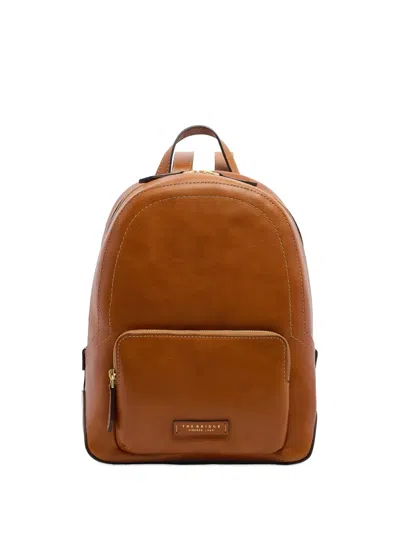 The Bridge Larissa Front-pocket Leather Backpack In Brown