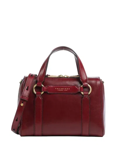 The Bridge Structured Burgundy Shoulder Bag With Gold-tone Hardware In Red