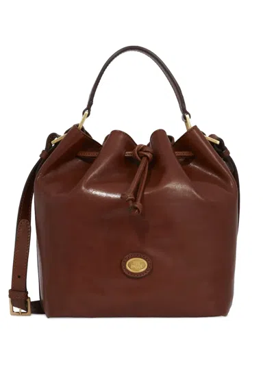 The Bridge Leather Drawstring Bucket Bag In Brown