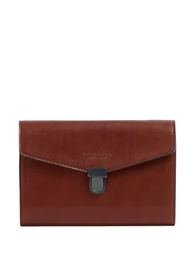 The Bridge Leather Foldover Clutch Bag In Brown