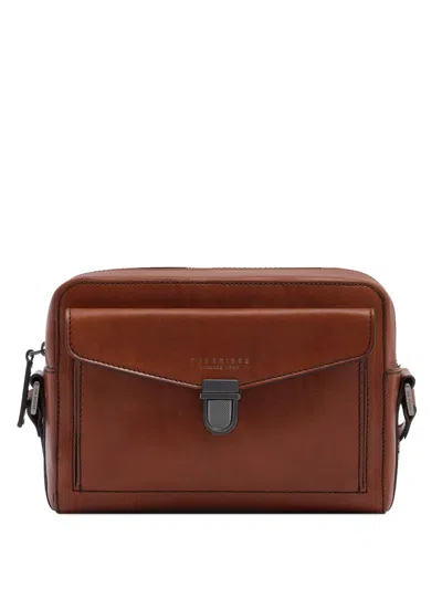 The Bridge Leather Push-lock Laptop Bag In Brown