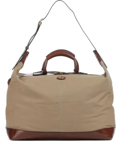 The Bridge Leather-trim Canvas Luggage Bag In Neutrals