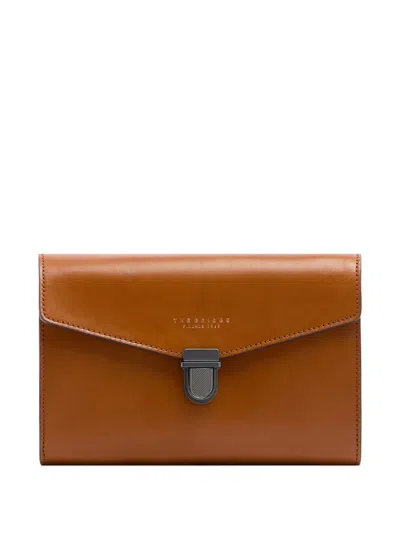 The Bridge Leather Wrist-strap Clutch Bag In Brown