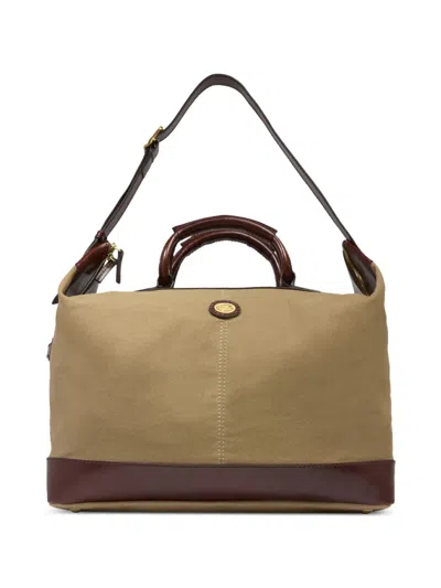 The Bridge Leather-trim Canvas Holdall In Neutral