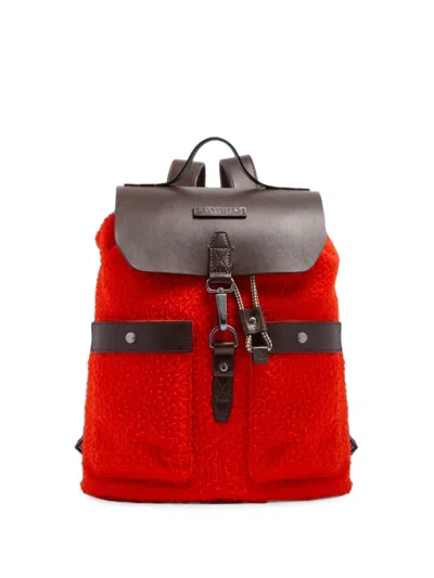 The Bridge Leather-trim Fleece Backpack In Orange