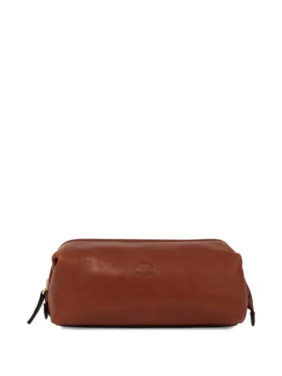 The Bridge Logo-embossed Leather Wash Bag In Brown