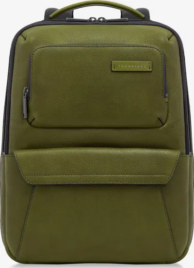 The Bridge Logo-patch Leather Backpack In Green