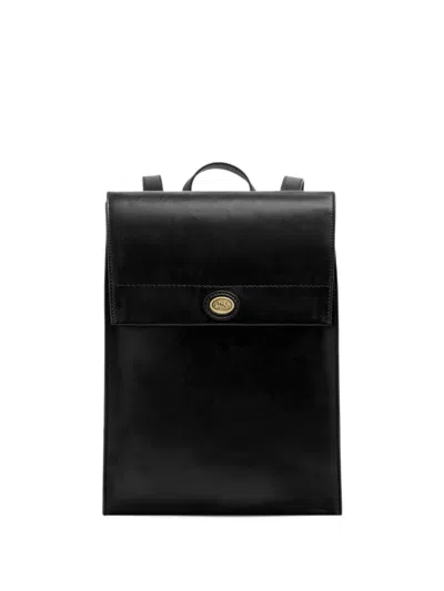 The Bridge Logo-plaque Leather Backpack In Black